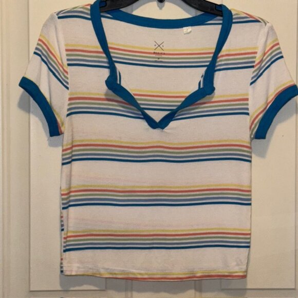 PS Basics PacSun Striped V-neck Shirt Top sz M - Picture 2 of 7